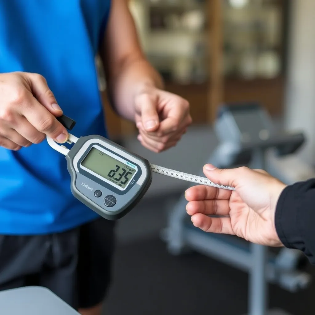 Adaptwell Fitness initial assessment using a body composition analyzer to track body fat, muscle mass, and progress for personalized training.